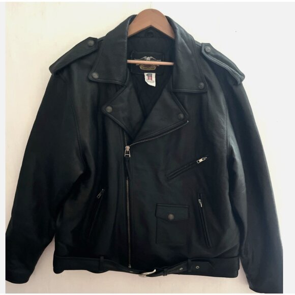 HARLEY DAVIDSON Vintage Black Leather Motorcycle Jacket Embossed Eagle Size M
